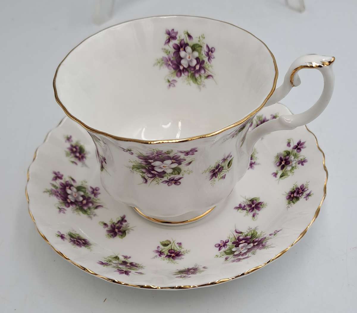 Vintage Royal Albert SWEET VIOLETS Tea Duo Bone China (The Cup has a hairline Crack)