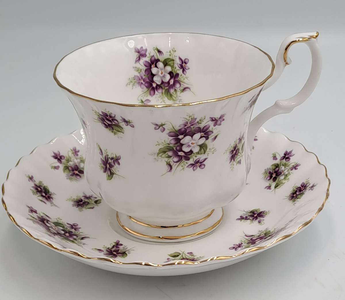 Vintage Royal Albert SWEET VIOLETS Tea Duo Bone China (The Cup has a hairline Crack)