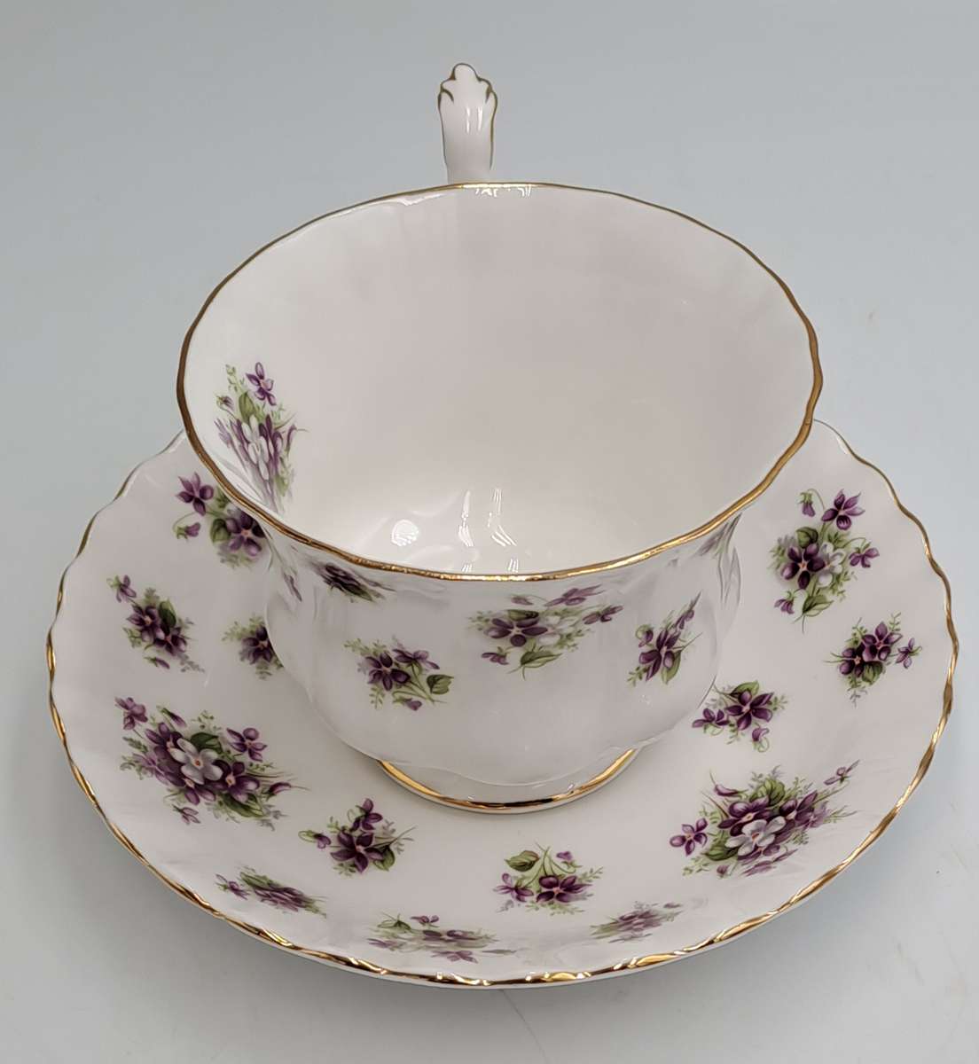 Vintage Royal Albert SWEET VIOLETS Tea Duo Bone China (The Cup has a hairline Crack)