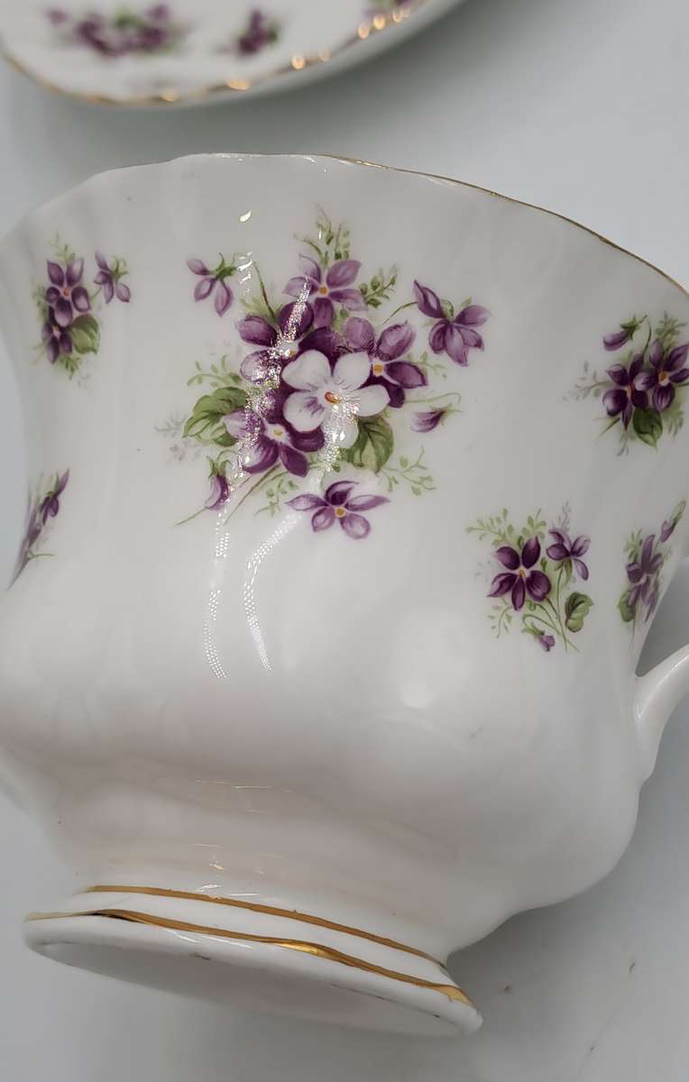 Vintage Royal Albert SWEET VIOLETS Tea Duo Bone China (The Cup has a hairline Crack)