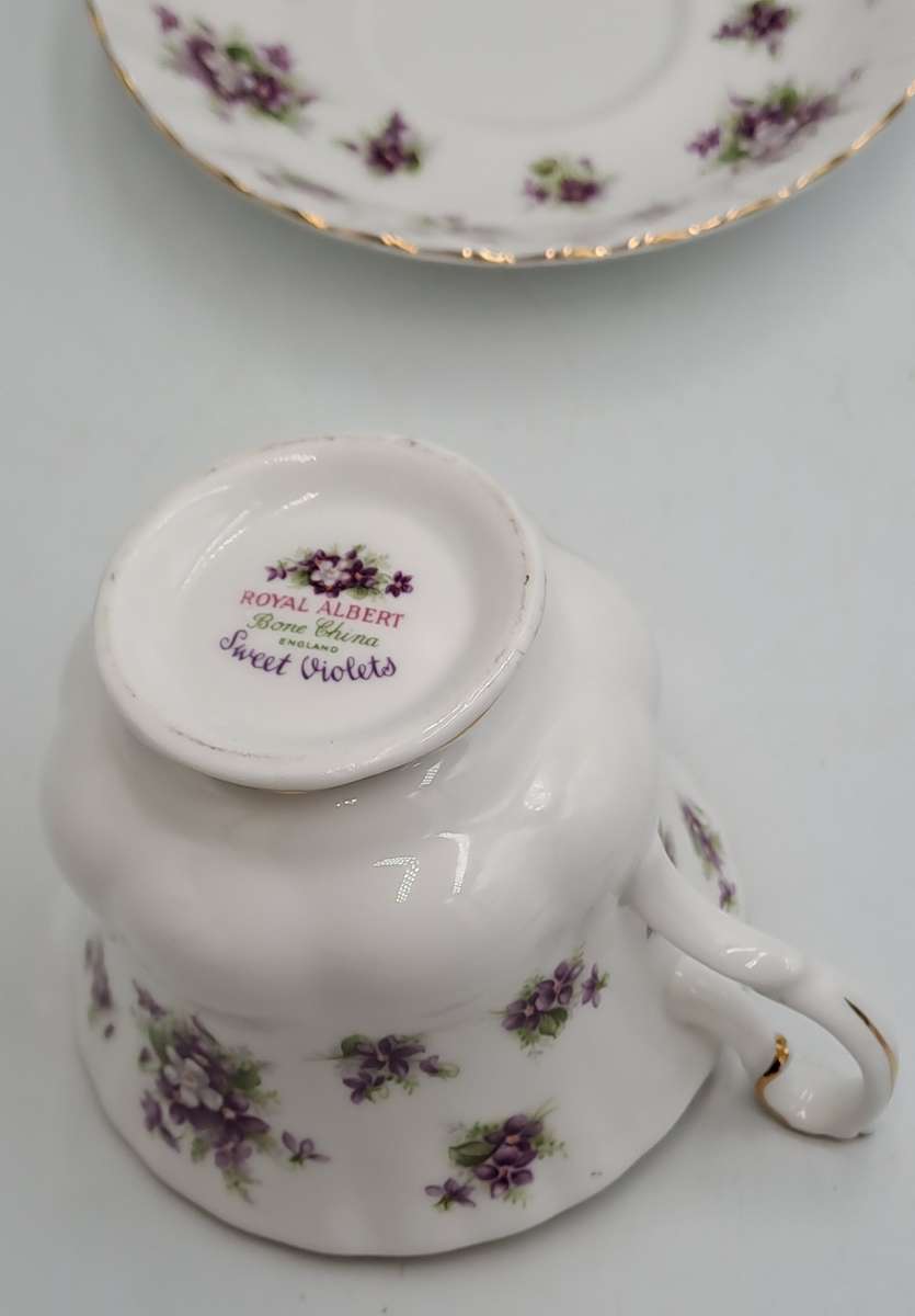 Vintage Royal Albert SWEET VIOLETS Tea Duo Bone China (The Cup has a hairline Crack)