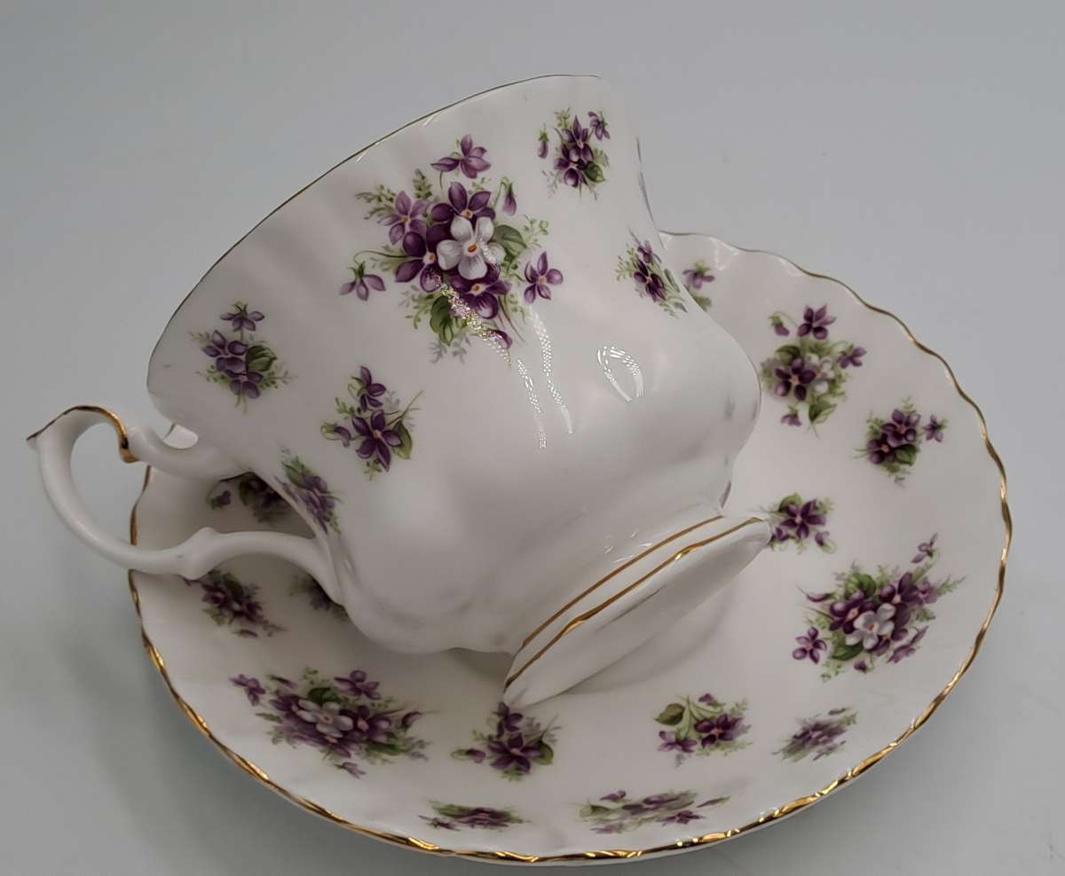 Vintage Royal Albert SWEET VIOLETS Tea Duo Bone China (The Cup has a hairline Crack)