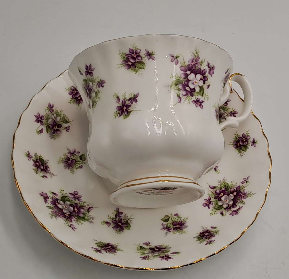 Vintage Royal Albert SWEET VIOLETS Tea Duo Bone China (The Cup has a hairline Crack)
