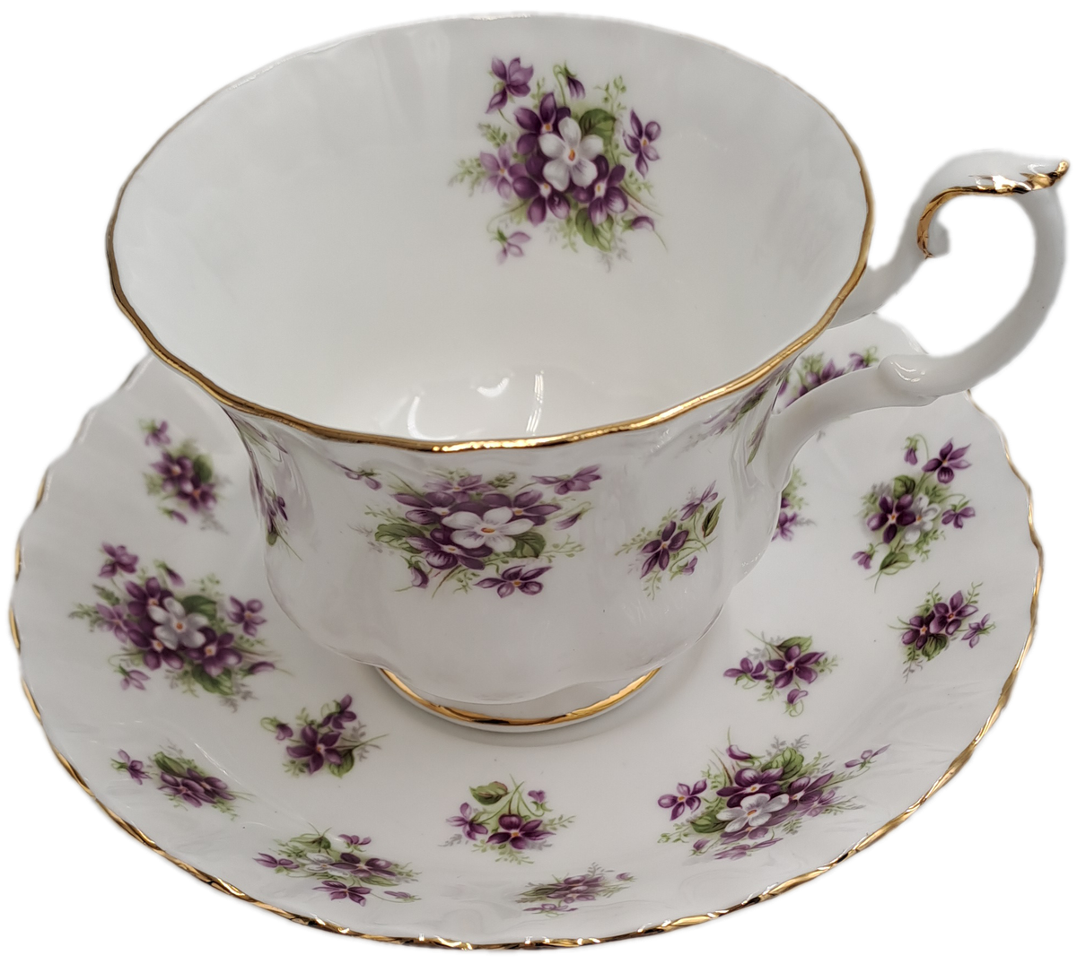 Vintage Royal Albert SWEET VIOLETS Tea Duo Bone China (The Cup has a hairline Crack)