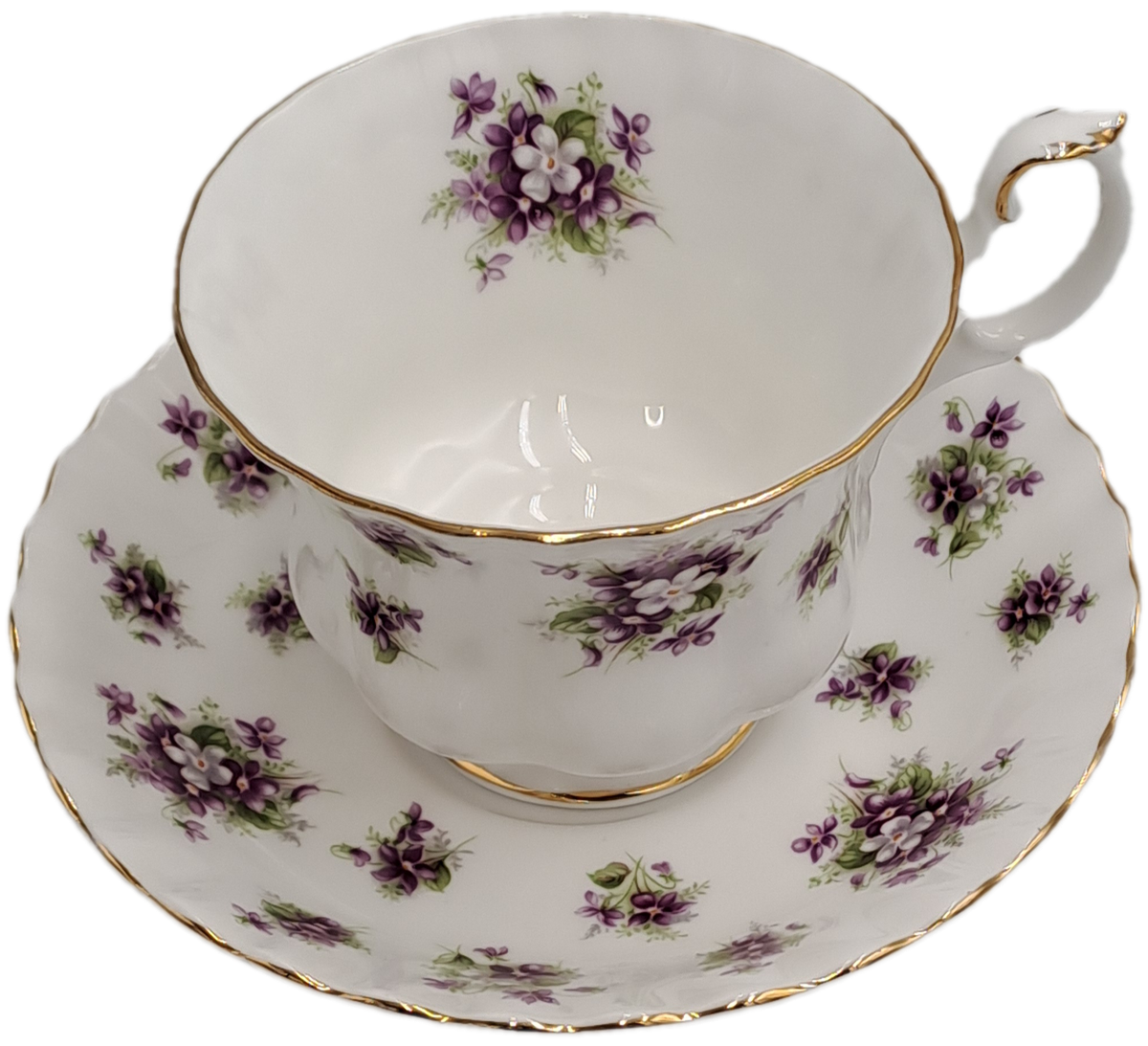 Vintage Royal Albert SWEET VIOLETS Tea Duo Bone China (The Cup has a hairline Crack)