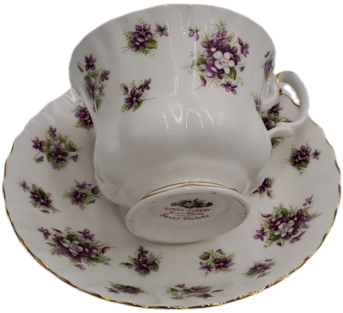 Vintage Royal Albert SWEET VIOLETS Tea Duo Bone China (The Cup has a hairline Crack)