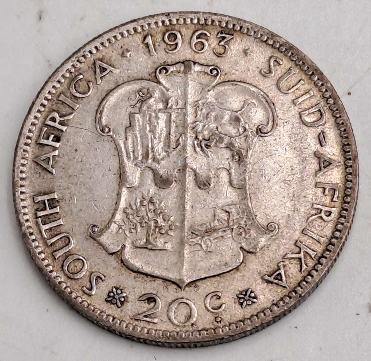 1963 South Africa  20 Cents -(Silver .500) -1st decimal series
