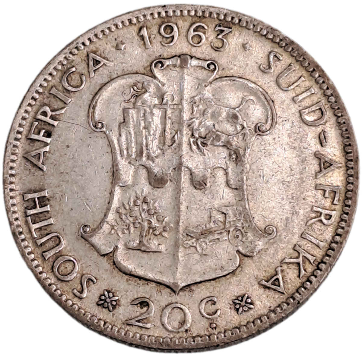 1963 South Africa  20 Cents -(Silver .500) -1st decimal series