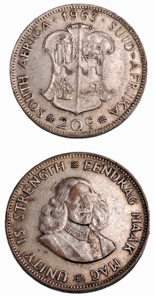 1963 South Africa  20 Cents -(Silver .500) -1st decimal series