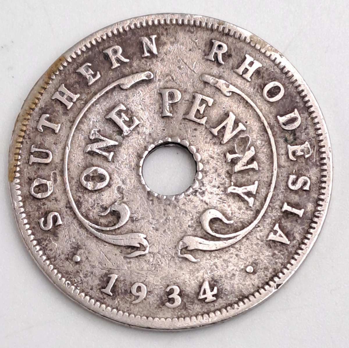 1934 Southern Rhodesia  one penny -36000 minted - circulated