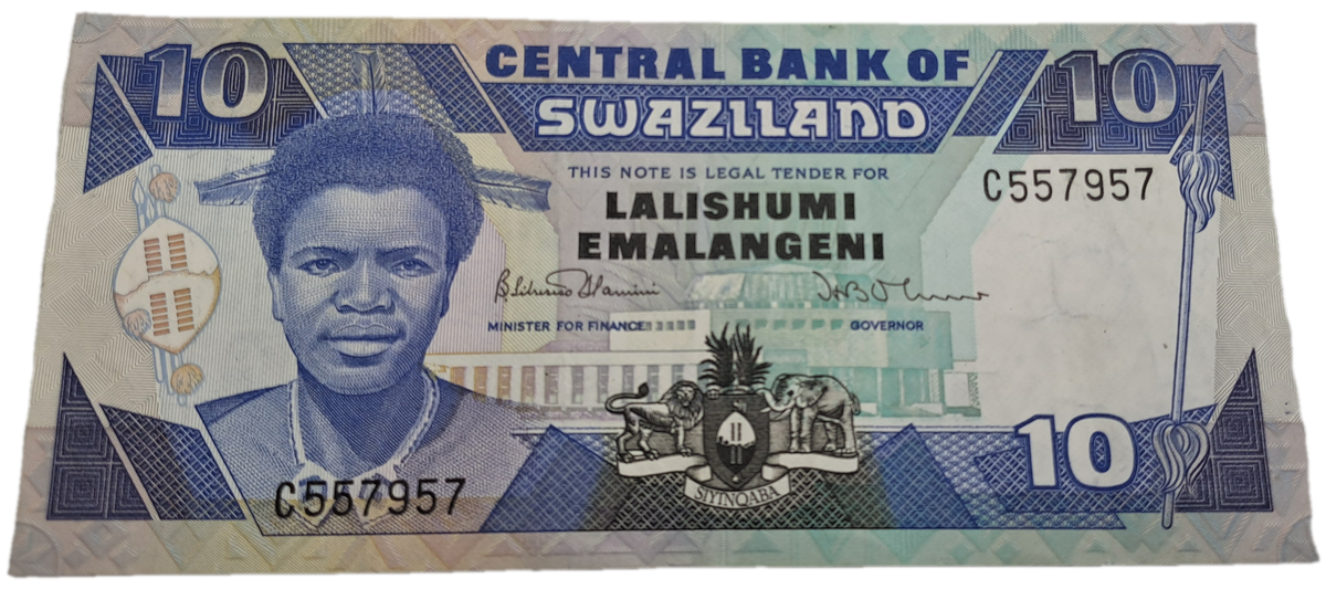 Rare-1986 Kingdom of Swaziland 10 Emalangeni Bank Note