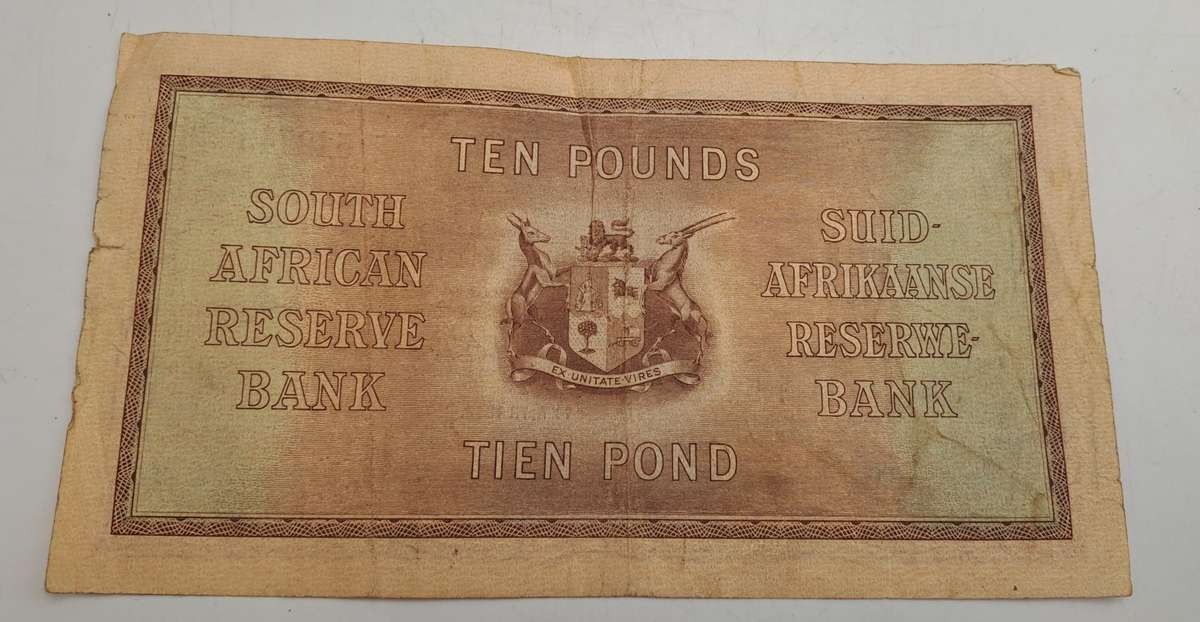 Rare!!! 1943 South Africa 10 Pounds Note English - Afrikaans-J. Postmus