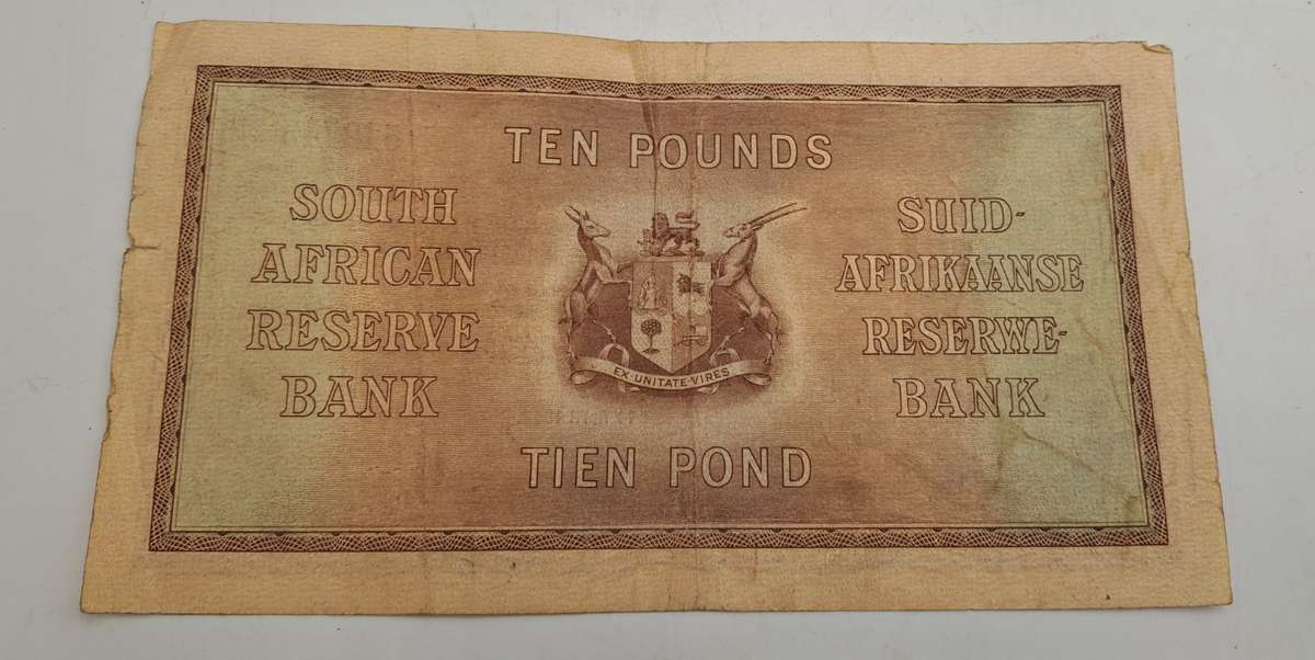 Rare!!! 1943 South Africa 10 Pounds Note English - Afrikaans-J. Postmus