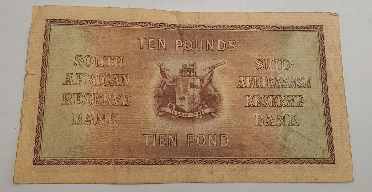 Rare!!! 1943 South Africa 10 Pounds Note English - Afrikaans-J. Postmus