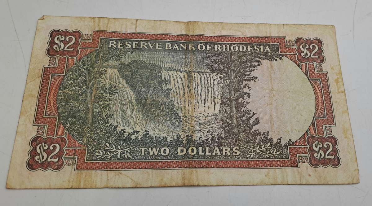 1974 Rhodesia 2 Dollars Bank Note -Rhodes watermark