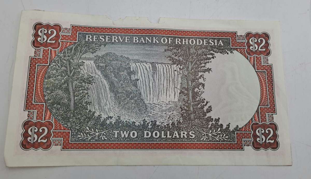 1979 Rhodesia 2 Dollars Bank Note -Bird watermark