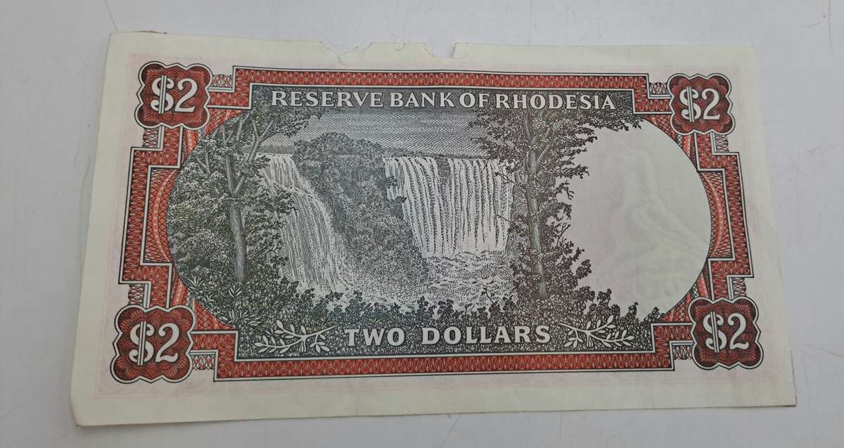 1979 Rhodesia 2 Dollars Bank Note -Bird watermark