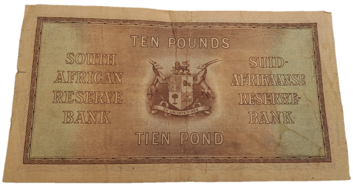 Rare!!! 1943 South Africa 10 Pounds Note English - Afrikaans-J. Postmus