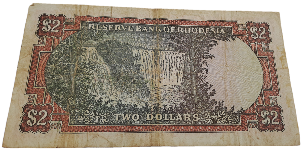 1974 Rhodesia 2 Dollars Bank Note -Rhodes watermark