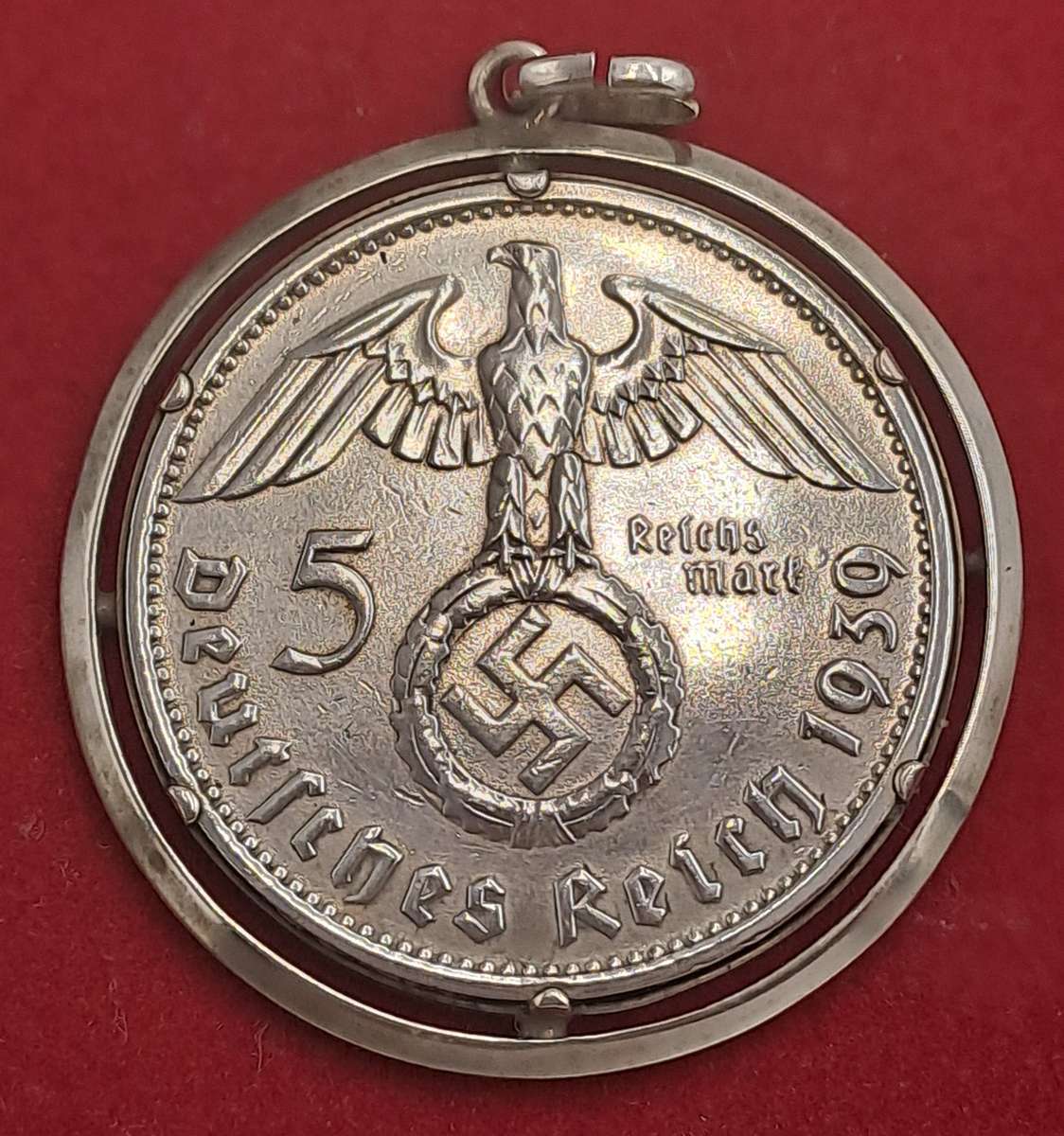 1939  Germany - .900 Silver - 5 Reichsmark Paul von Hindenburg-made into a pendant