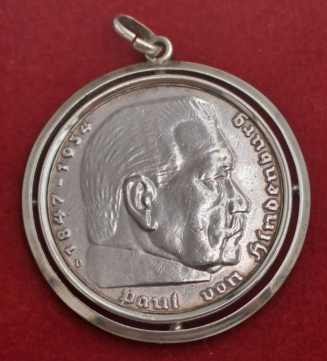 1939  Germany - .900 Silver - 5 Reichsmark Paul von Hindenburg-made into a pendant
