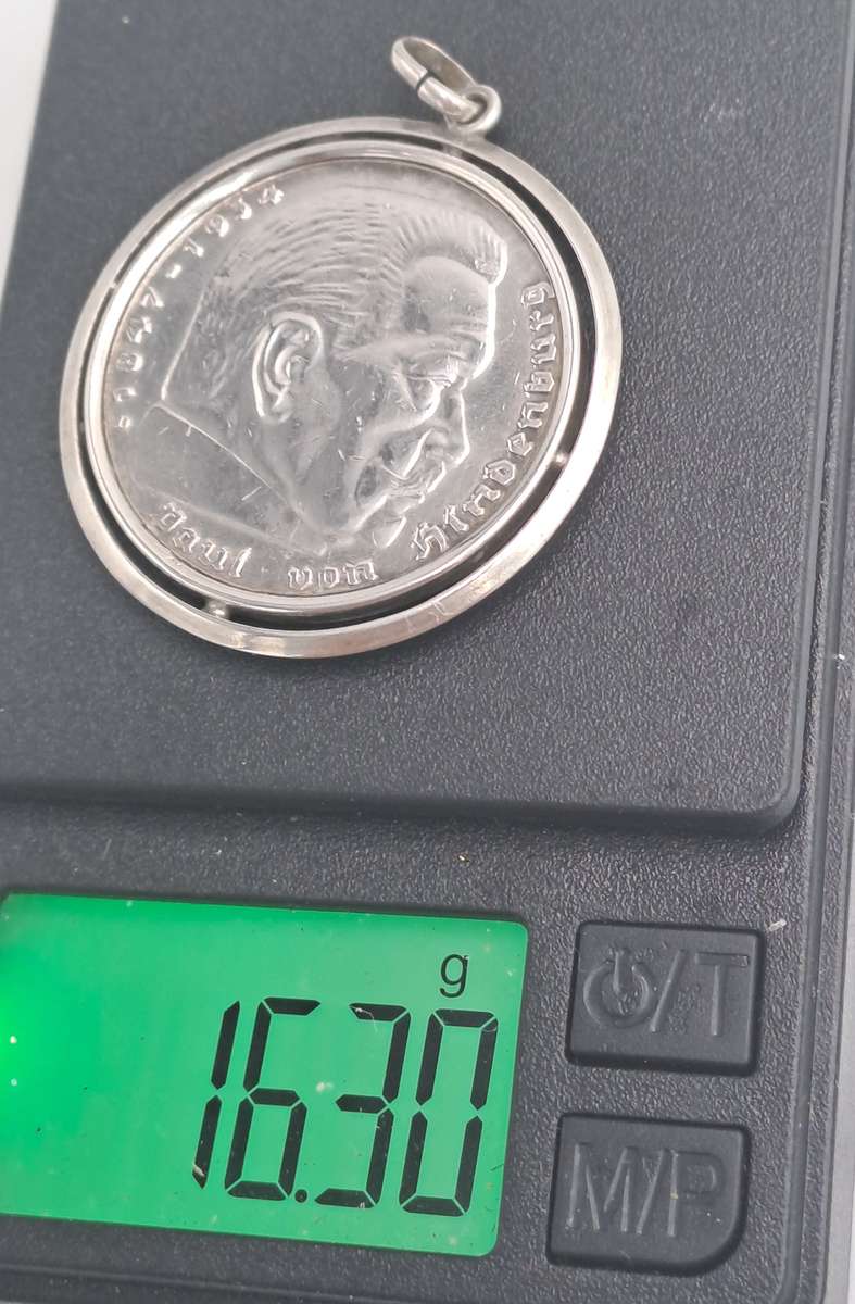 1939  Germany - .900 Silver - 5 Reichsmark Paul von Hindenburg-made into a pendant