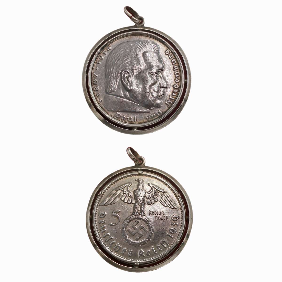 1939  Germany - .900 Silver - 5 Reichsmark Paul von Hindenburg-made into a pendant