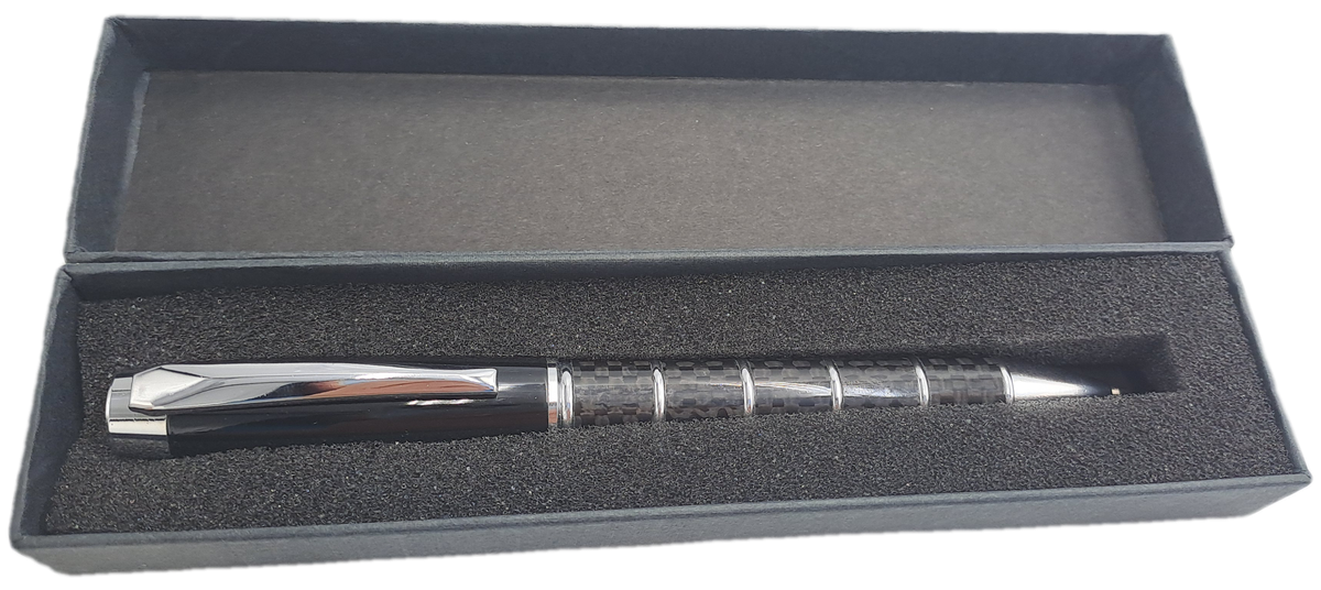Black Brass Rollerball Pen With Chrome and Carbon Fibre Barrel  Parker Refill -Boxed