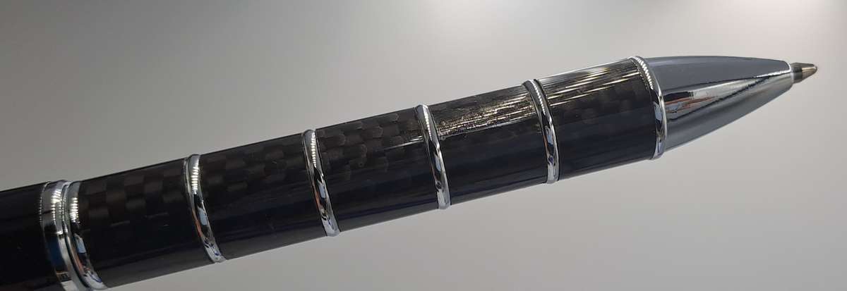 Black Brass Rollerball Pen With Chrome and Carbon Fibre Barrel  Parker Refill -Boxed
