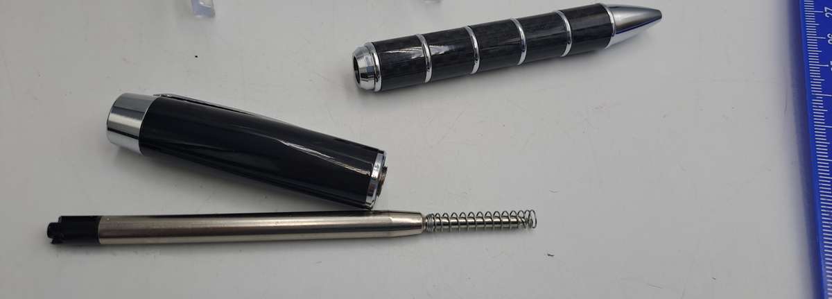 Black Brass Rollerball Pen With Chrome and Carbon Fibre Barrel  Parker Refill -Boxed