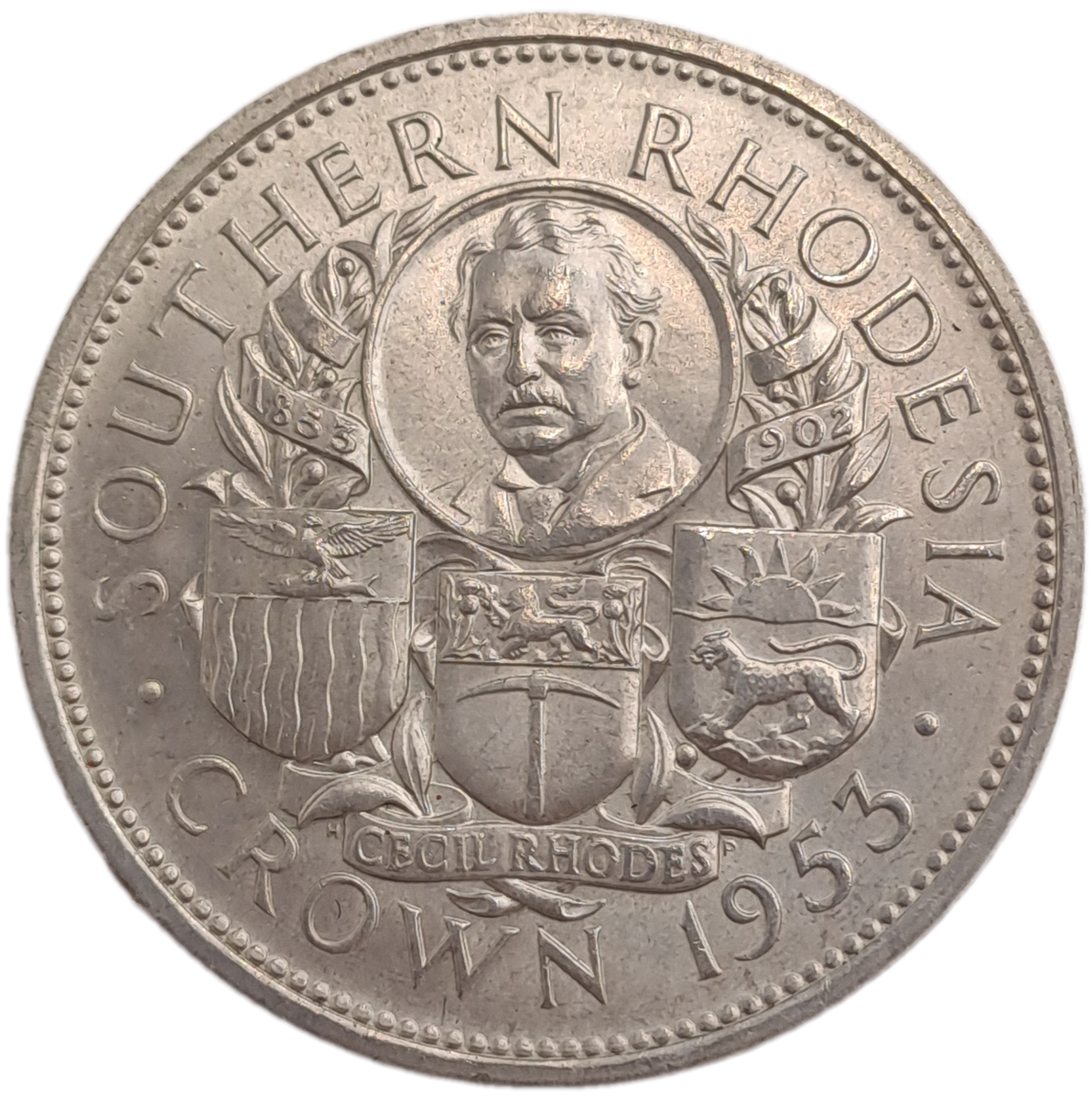 1953 Southern Rhodesia .500 SILVER - Crown -Cecil Rhodes