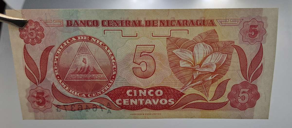 1991-1992 Nicaragua 5 Centavos Bank Note UNC