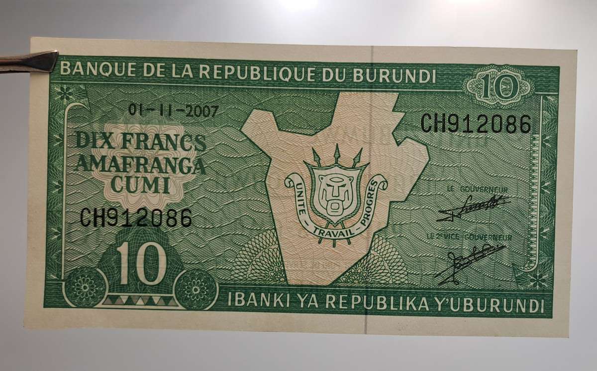 2007  Burundi 10 Francs Uncirculated Bank Note