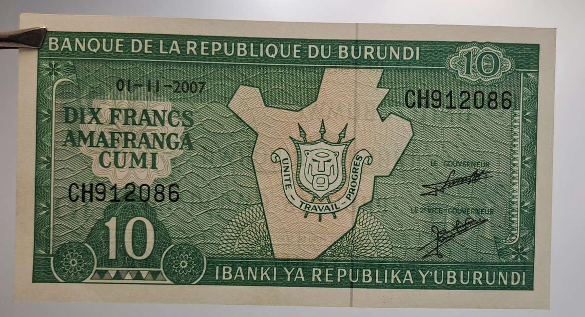 2007  Burundi 10 Francs Uncirculated Bank Note
