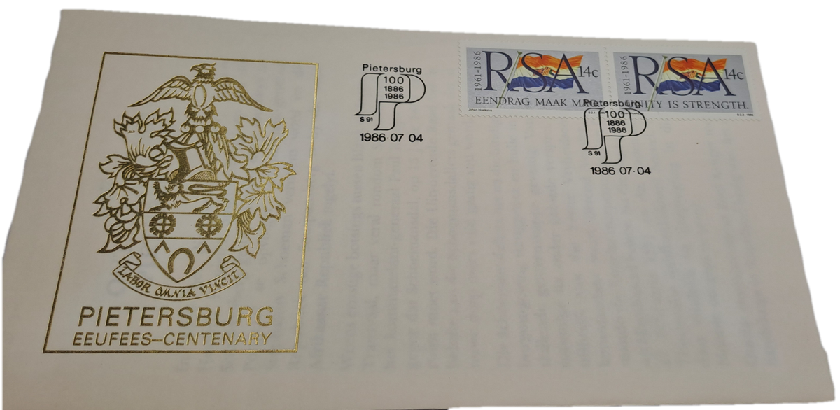 1986 RSA Pietersburg Centenary Commemorative Cover(1 available)