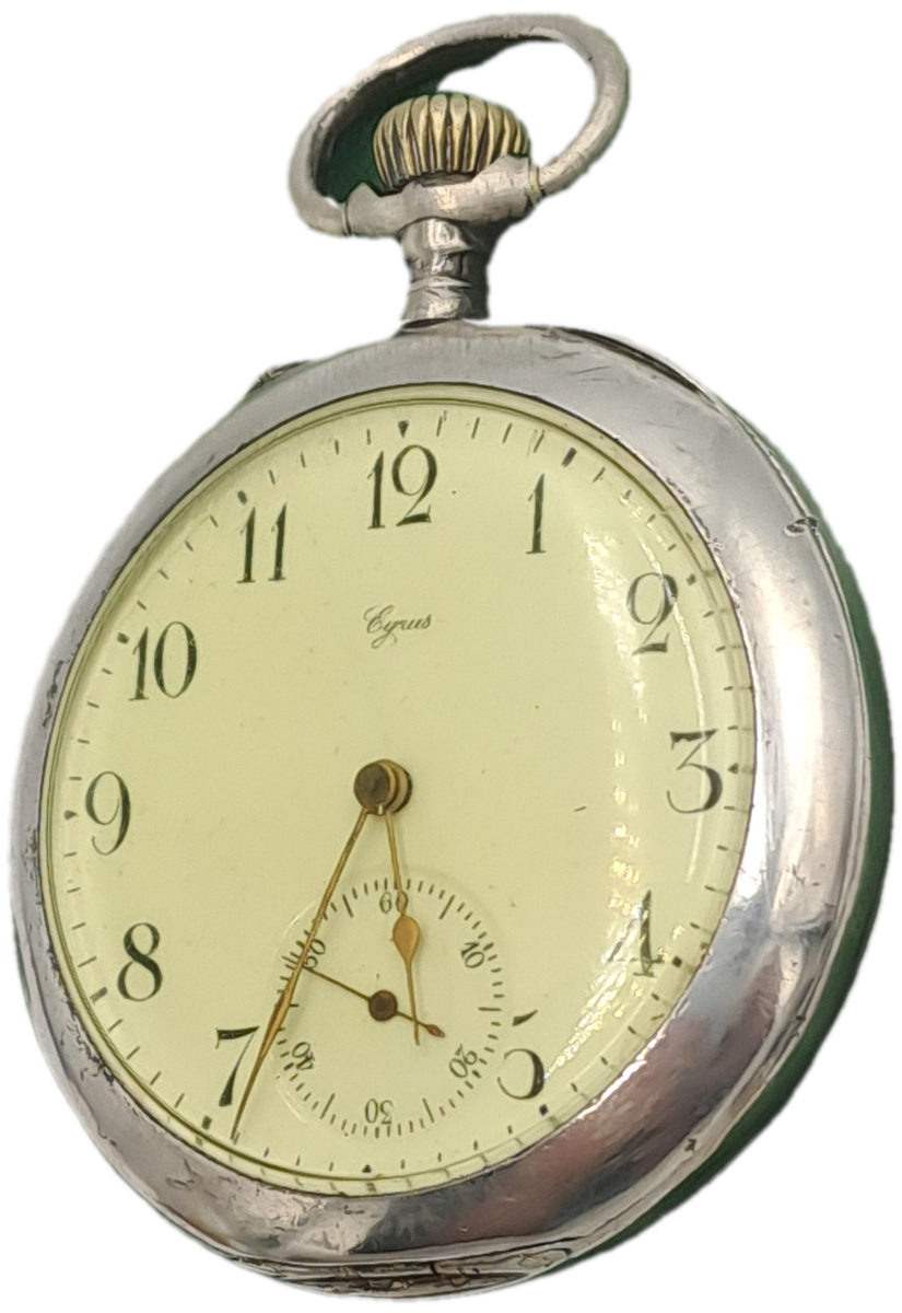 Antique Cyrus GT Pocket watch with .800 Silver case -Working