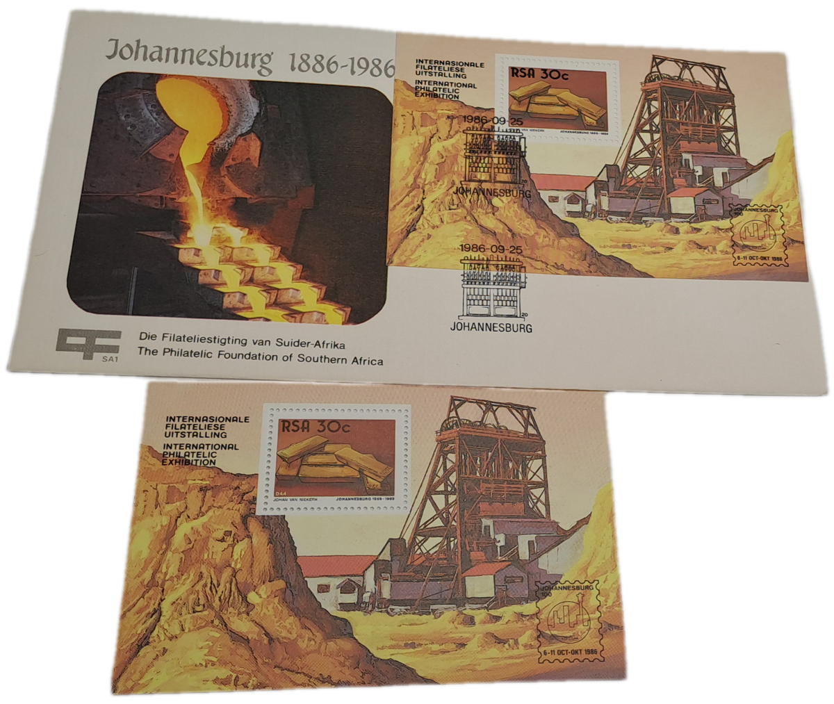Johannesburg 1886-19861-The Philatelic Foundation of South Africa FDC +Miniature Sheet (6 Available)