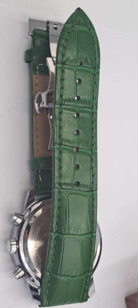 Un-Used Men's Zeppelin 100 Jahre Quartz Chronograph watch with green Leather strap