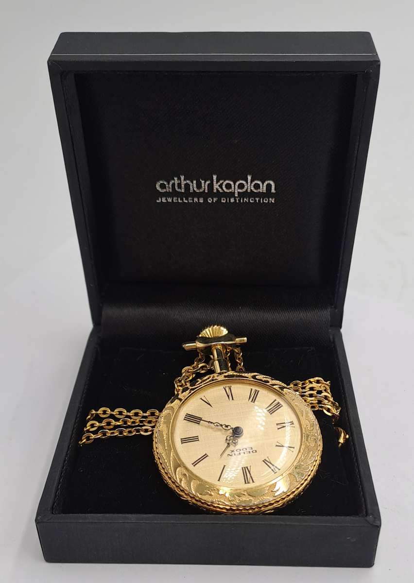 Vintage Gold Plated  Delfin Edox Mechanical Pocket Watch -Spotless condition