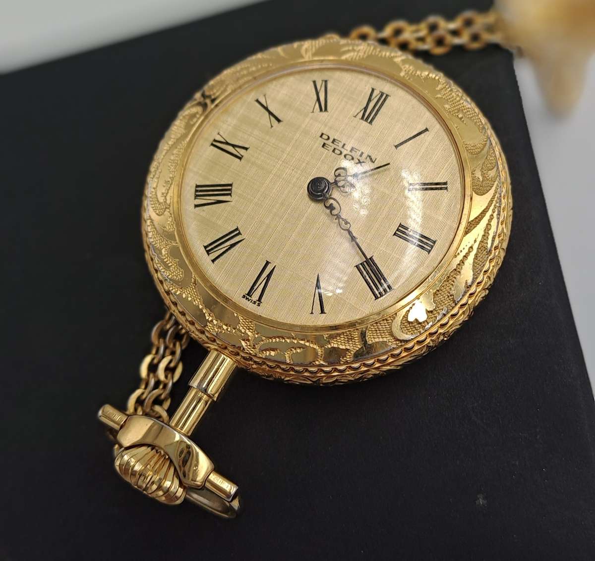 Vintage Gold Plated  Delfin Edox Mechanical Pocket Watch -Spotless condition