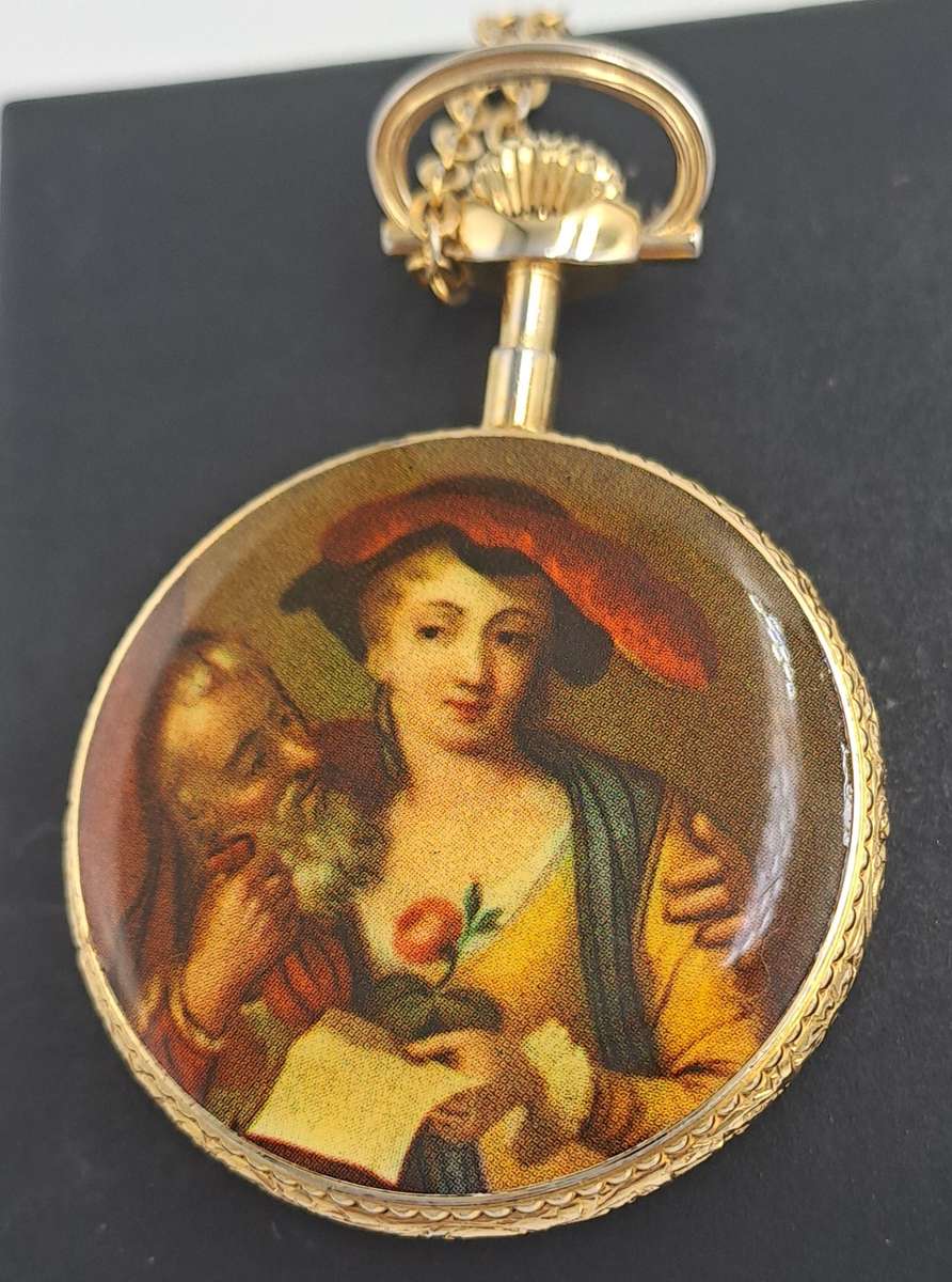 Vintage Gold Plated  Delfin Edox Mechanical Pocket Watch -Spotless condition