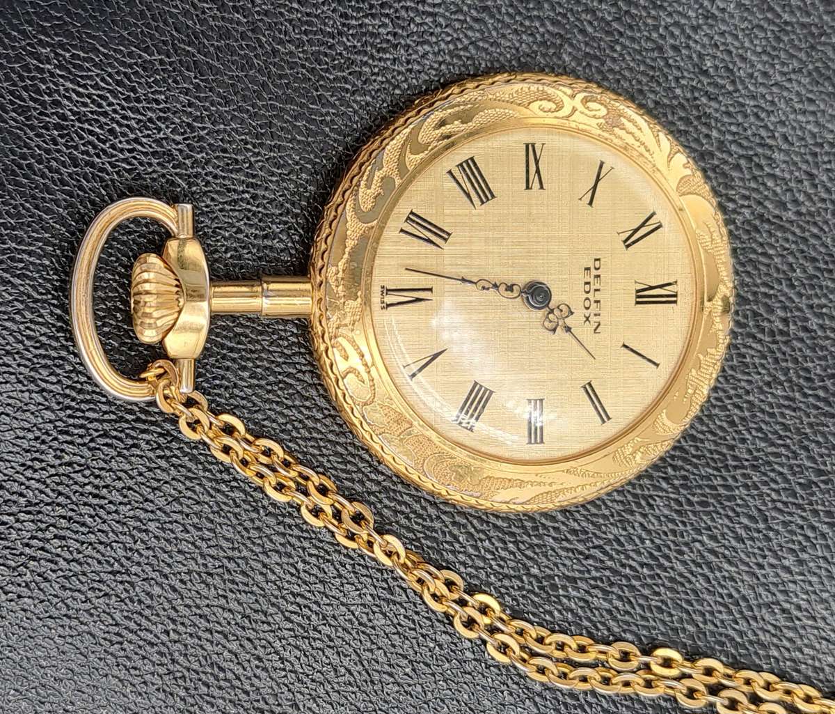 Vintage Gold Plated  Delfin Edox Mechanical Pocket Watch -Spotless condition
