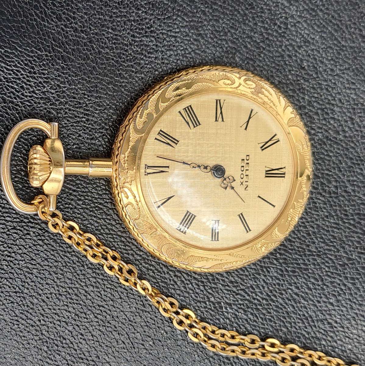 Vintage Gold Plated  Delfin Edox Mechanical Pocket Watch -Spotless condition