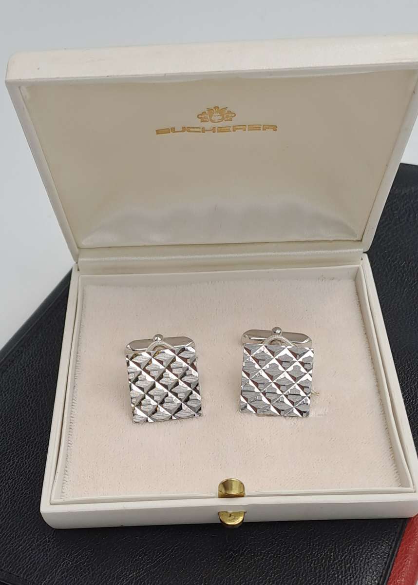 Vintage Bucherer cufflinks -Boxed- white metal