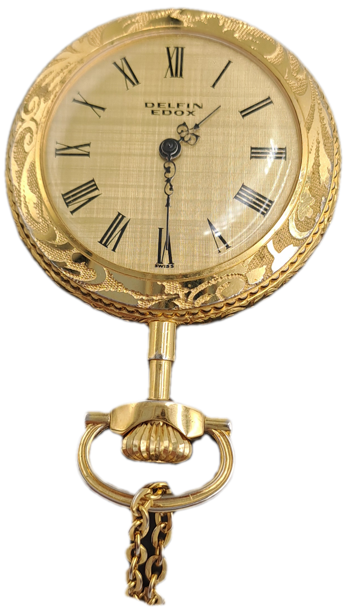 Vintage Gold Plated  Delfin Edox Mechanical Pocket Watch -Spotless condition