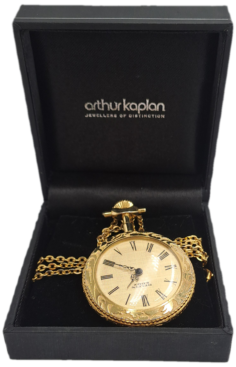 Vintage Gold Plated  Delfin Edox Mechanical Pocket Watch -Spotless condition