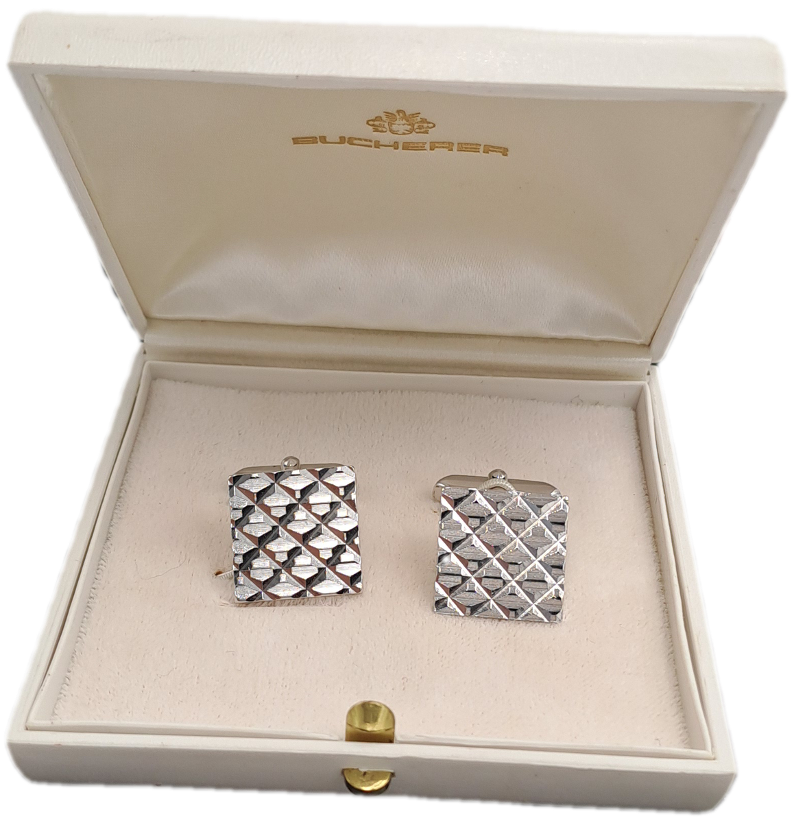 Vintage Bucherer cufflinks -Boxed- white metal