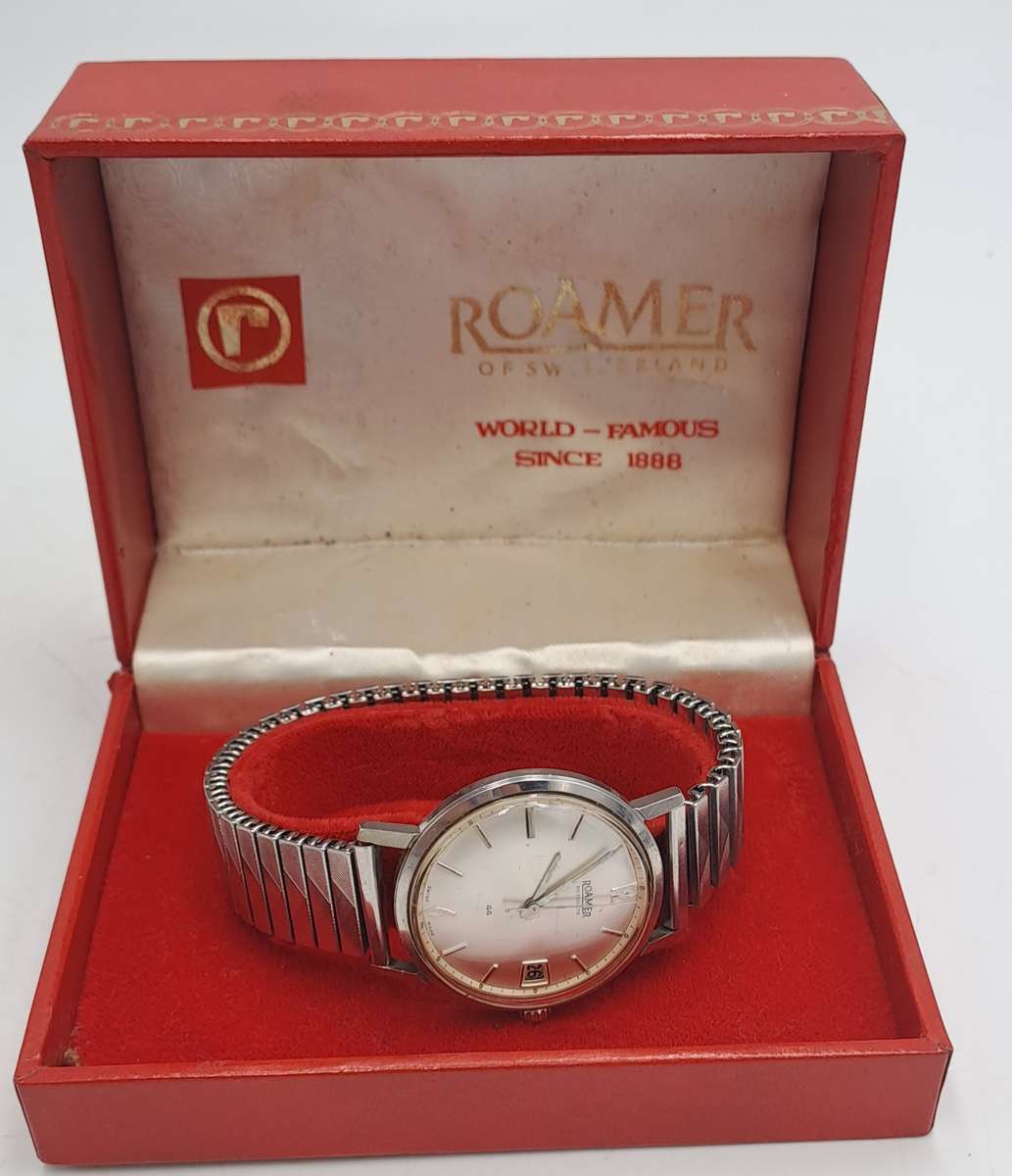 Vintage Swiss Made Roamer Rotodate Mechanical Watch -Working- Boxed