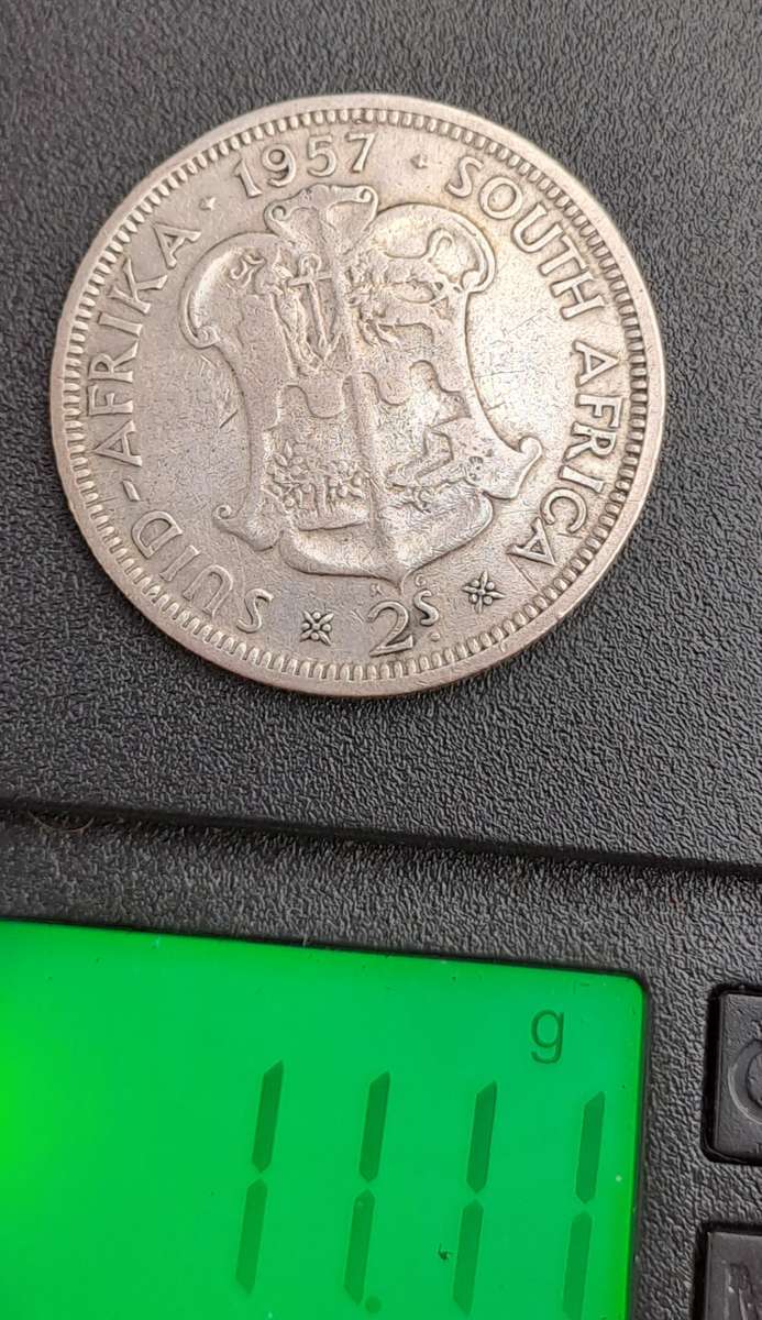 1957 South Africa Silver 2 Shillings - Elizabeth II 1st portrait