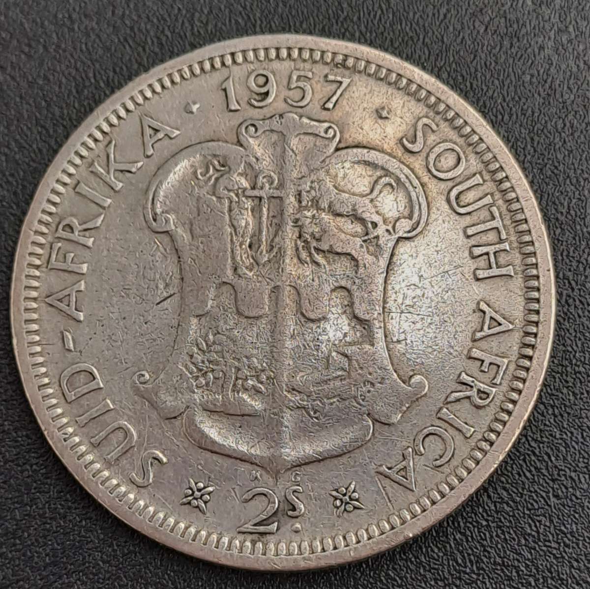 1957 South Africa Silver 2 Shillings - Elizabeth II 1st portrait